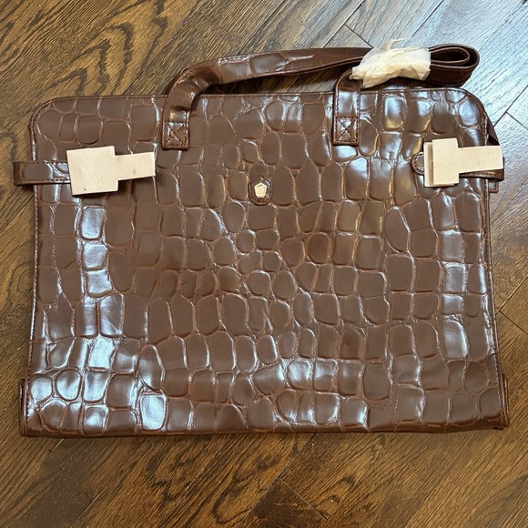 Ralph Lauren Handbags - NEW 90s Ralph Lauren Safari Croc-Embossed Faux Leather Travel‎ Bag Luggage Brown
